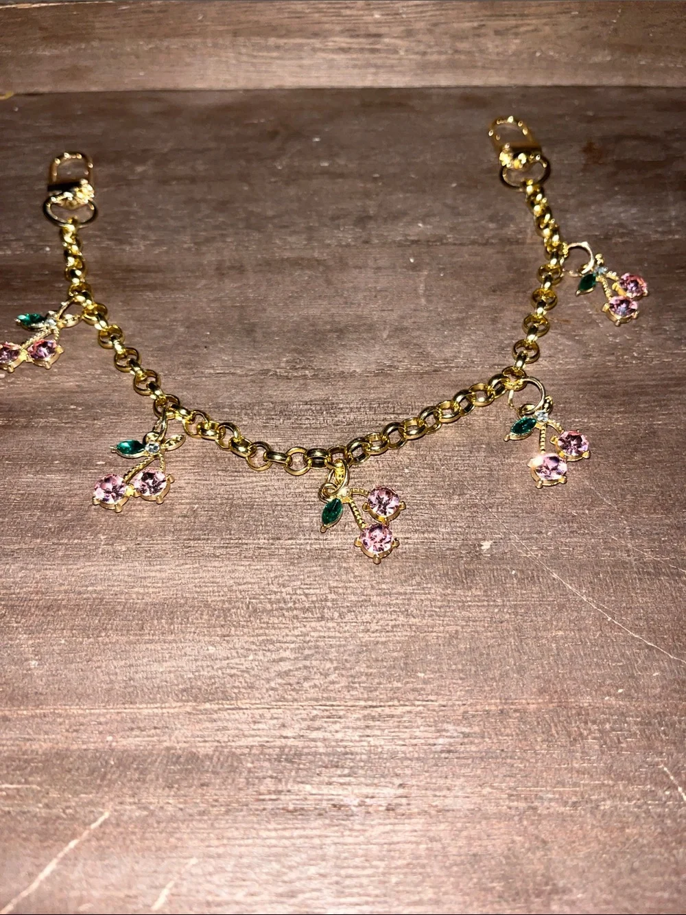 Gold Floral Charm Bracelet with Pink and Green Accents